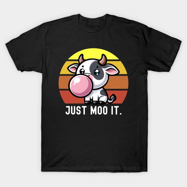 Cute Cow Gum Bubble Saying "Just Moo It." Funny Animal T-Shirt by Infinitee Shirts